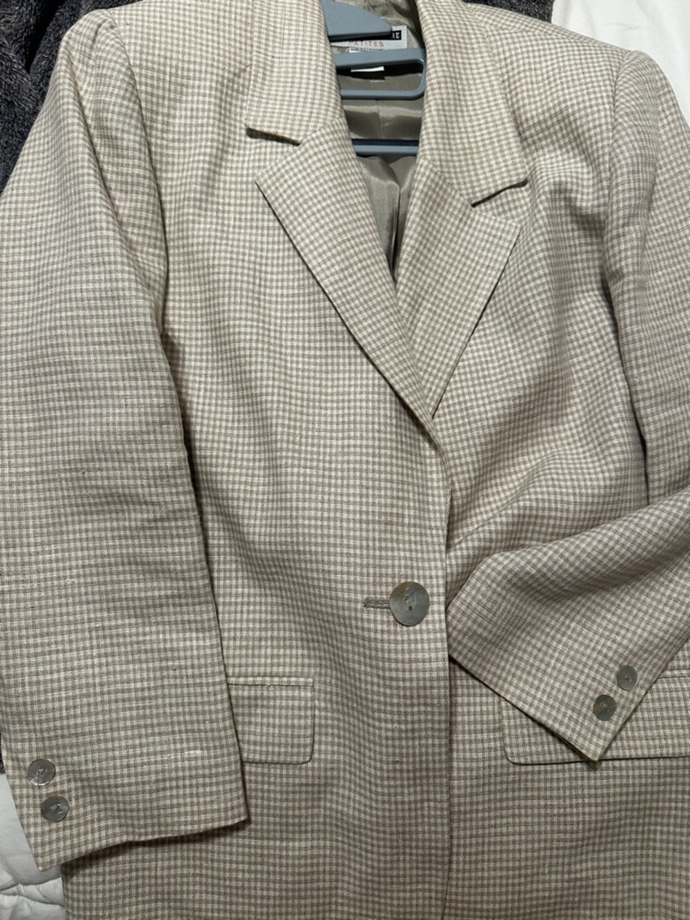 Beige Houndstooth Single-Button Womens Blazer